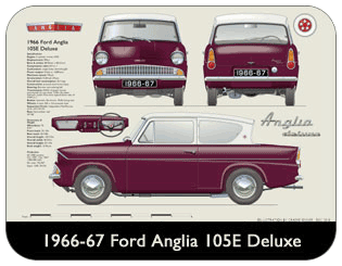 Ford Anglia 105E Deluxe 1966-67 Place Mat, Medium